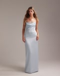[ASOS DESIGN] ASOS DESIGN Bridesmaids lace detail column satin maxi dress in light blue 14 Light blue