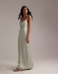 [ASOS DESIGN] ASOS DESIGN Bridesmaids lace detail column satin maxi dress in light green 12 Light green