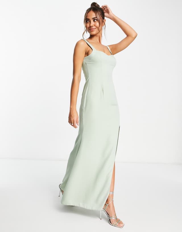 ASOS DESIGN Bridesmaids maxi dress with curved neckline and satin straps