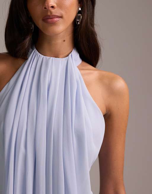 ASOS DESIGN Bridesmaids – Niebieska sukienka maxi w stylu togi z drapowanym dekoltem halter, 3 z 5