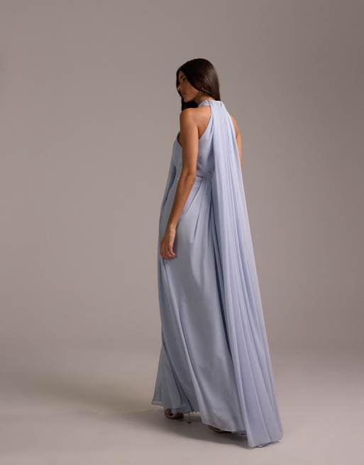 ASOS DESIGN Bridesmaids – Niebieska sukienka maxi w stylu togi z drapowanym dekoltem halter, 5 z 5