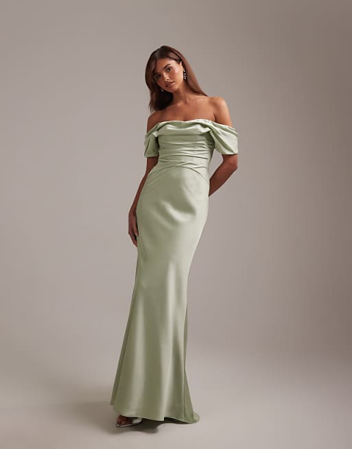 satin maxi dress green Fitted Long Halter Slit by Ladivine CH031 neckline and wide straps that flow into a strappy back Forest Green Satin Cowl Back