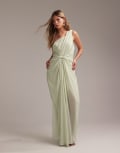 [ASOS DESIGN] ASOS DESIGN Bridesmaids one shoulder draped twist detail midaxi dress in light green 12 Light green