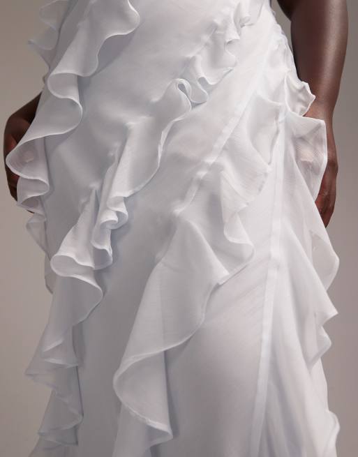 ASOS DESIGN Bridesmaids racer neck bias cut ruffle maxi dress in light blue