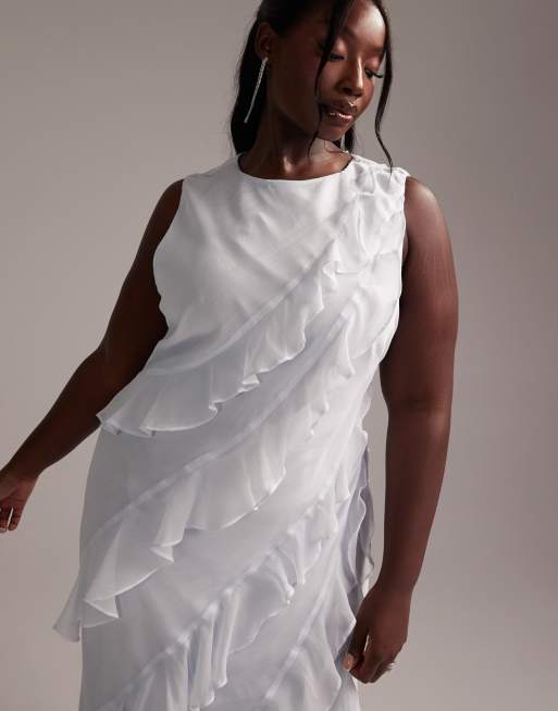 ASOS DESIGN Bridesmaids racer neck bias cut ruffle maxi dress in light blue