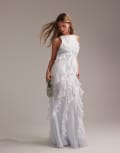 [ASOS DESIGN] ASOS DESIGN Bridesmaids racer neck bias ruffle maxi dress in light blue 12 Light blue