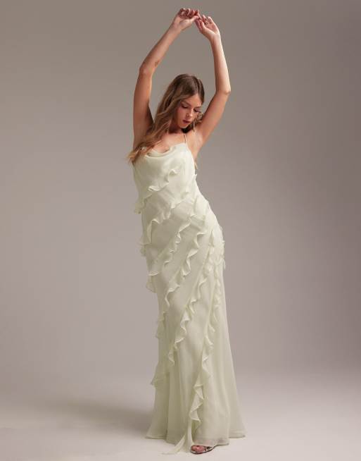 ASOS DESIGN Bridesmaids ruffle cami bias maxi dress in light green