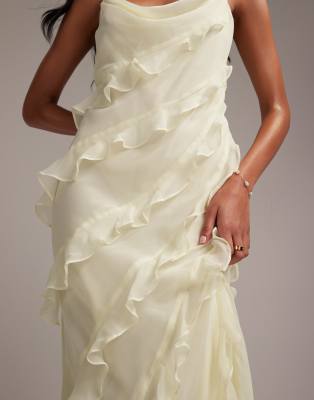 ASOS DESIGN Bridesmaids ruffle cami bias maxi dress in soft yellow