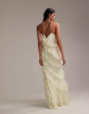 ASOS DESIGN Bridesmaids ruffle cami bias maxi dress in soft yellow