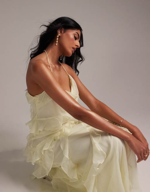 ASOS DESIGN Bridesmaids ruffle cami bias maxi dress in soft yellow