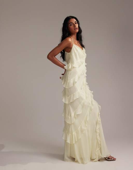 ASOS DESIGN Bridesmaids ruffle cami bias maxi dress in soft yellow