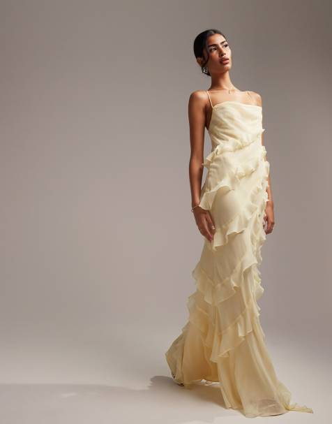ASOS DESIGN Bridesmaids ruffle cami bias maxi dress in yellow - view 1