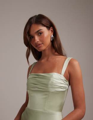 mint green bridesmaid dresses asos Mac Duggal - Navy Crepe 3/4 Sleeve A-line Gown With Flower Trim
