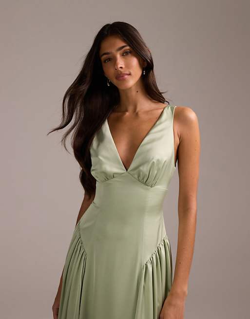 asos bridesmaid dress DESIGN satin ruched halter neck maxi in dusky blue making it ideal for weddings Asos Design Bridesmaid Dresses With