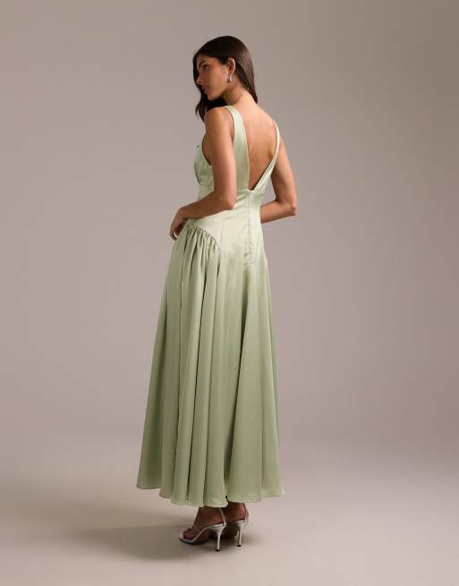 green emerald velvet dress Nellie Drop Waist Maxi Dress in Sage