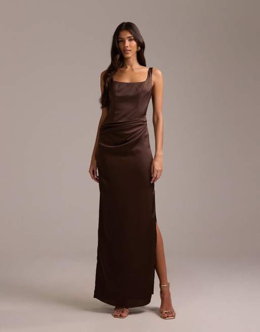 Square Neck Asos Design Satin Dress ASOS Design Satin Chiffon Mix Square  High Neck Maxi Dress