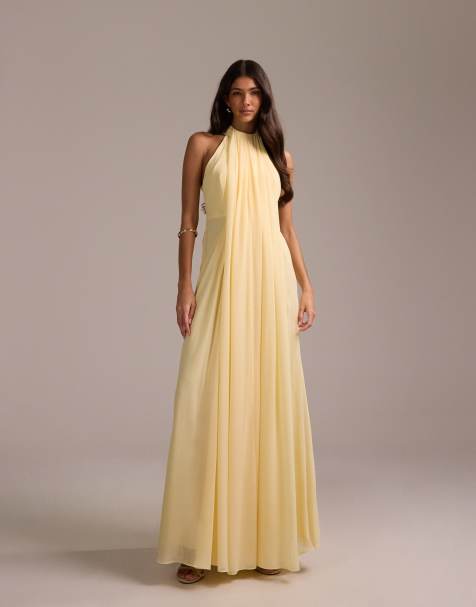 ASOS DESIGN Bridesmaids – Żółta sukienka maxi w stylu togi z drapowanym dekoltem halter - view 1