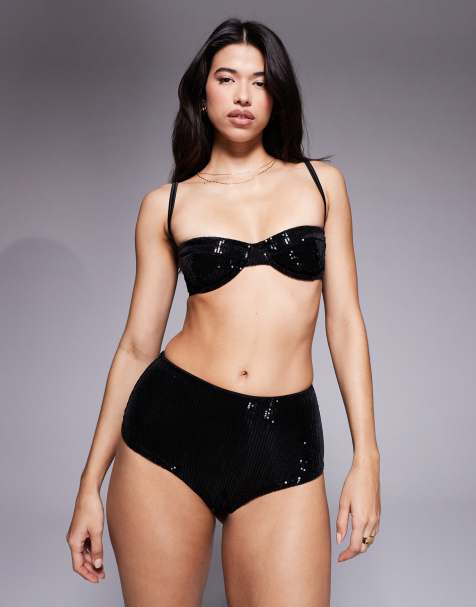 ASOS DESIGN Brie sequin lingerie in black - view 1