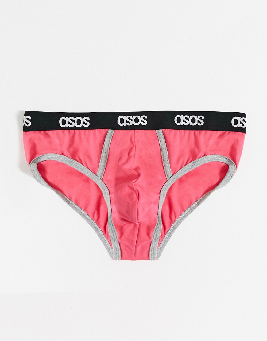 ASOS DESIGN brief in bright pink with contrast binding and waistband