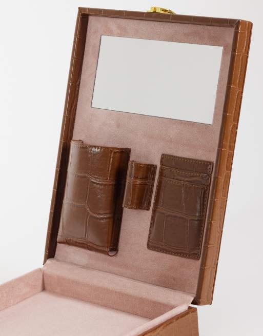 ASOS DESIGN briefcase clutch bag in light camel croc, 4 of 5