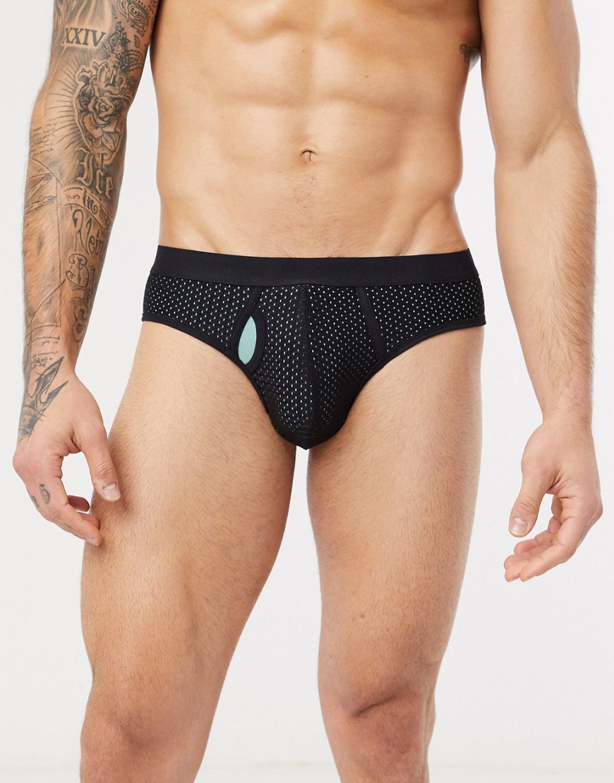 ASOS DESIGN briefs in mint green with black mesh overlay-Multi
