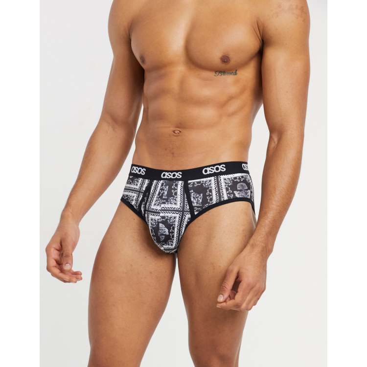 ASOS DESIGN microfibre brief with monochrome print