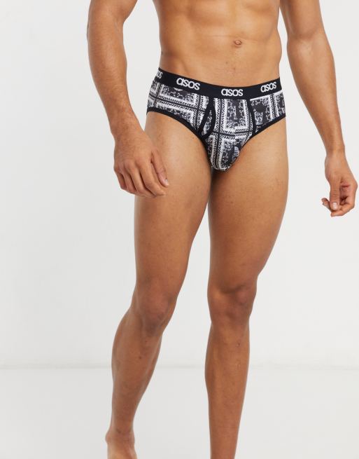 ASOS DESIGN microfibre brief with monochrome print