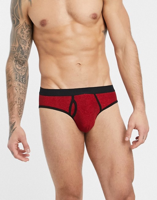 ASOS DESIGN briefs in red glitter with black contrast binding