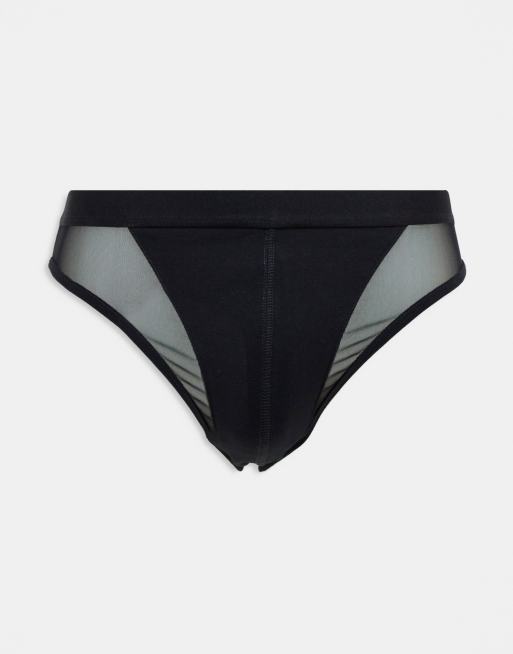 ASOS DESIGN jersey briefs with high waist strap detail in black