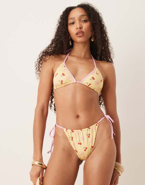 ASOS DESIGN Brielle bow and cherry print bikini in yellow - view 1