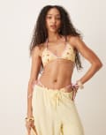 [ASOS DESIGN] ASOS DESIGN Brielle bow and cherry print triangle bikini top in yellow L Yellow