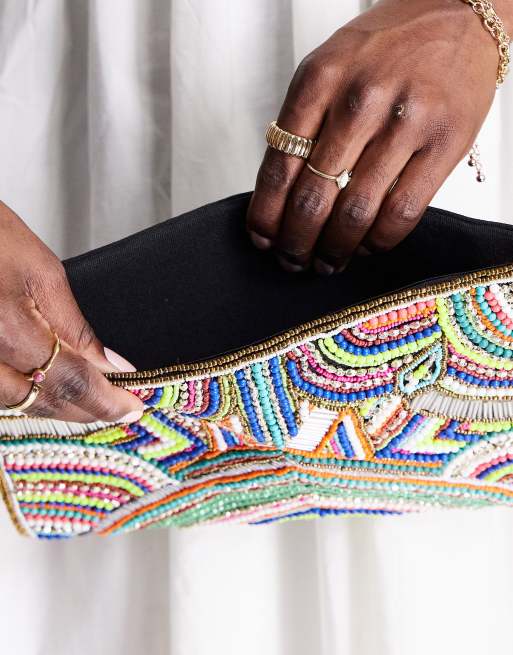 ASOS DESIGN bright beaded clutch bag in multi