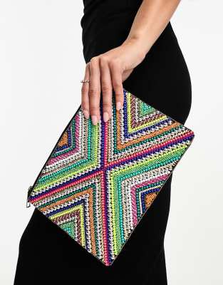 ASOS DESIGN bright beaded clutch bag in multi - ASOS Price Checker