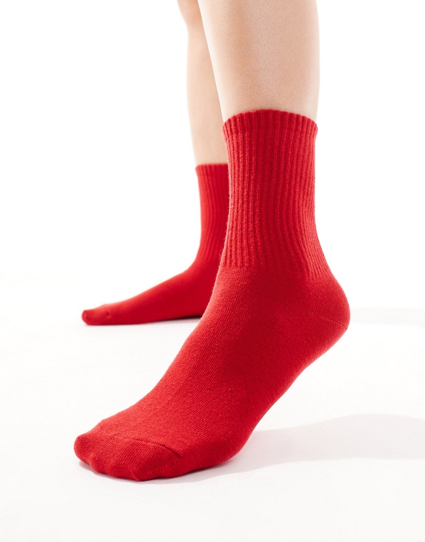 ASOS DESIGN bright red ankle socks