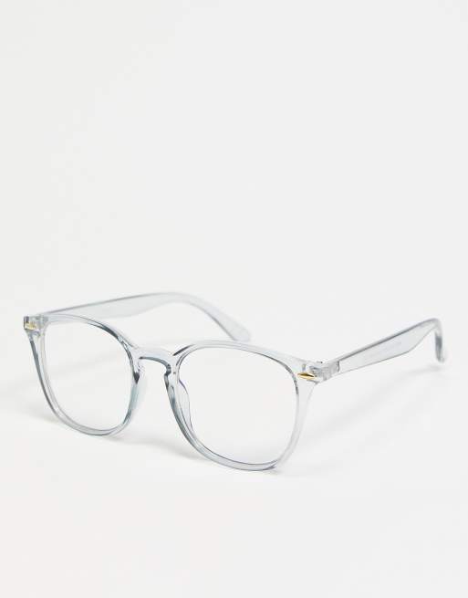 ASOS DESIGN Brille in Grau mit klaren Glasern und Blaulichtfilter ASOS