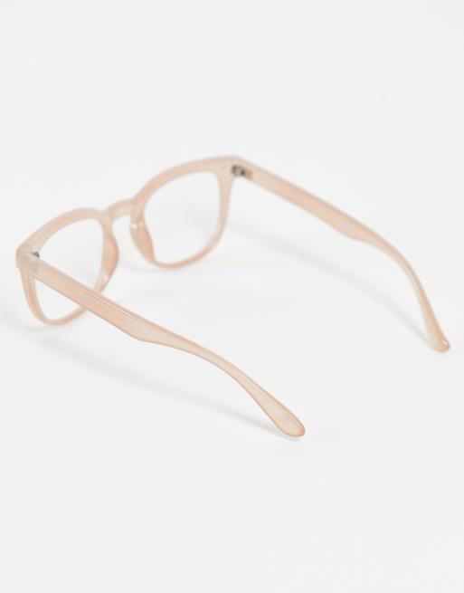 ASOS DESIGN – Brille mit runder Fassung in Beige, klaren Gläser und Blaulichtfilter, 3 von 4