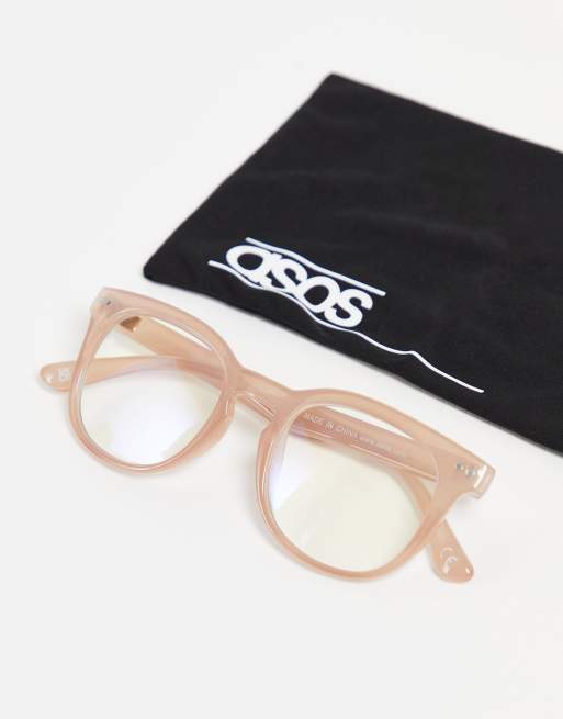 ASOS DESIGN – Brille mit runder Fassung in Beige, klaren Gläser und Blaulichtfilter, 4 von 4