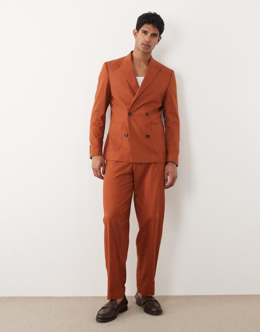 ASOS DESIGN - Brændt orange dobbeltradet habitblazer i hørlook i 100% bomuld i Regular Fit, 2 af 5