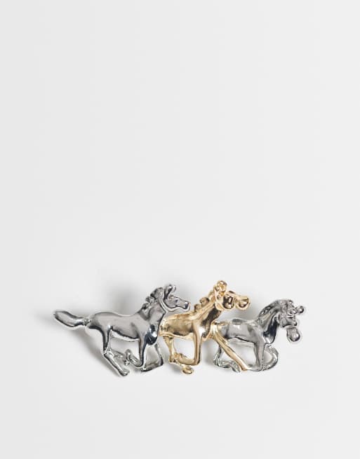 ASOS DESIGN broche épingle à cravate avec motif cheval style vintage en tons or et argent, 1 de 3