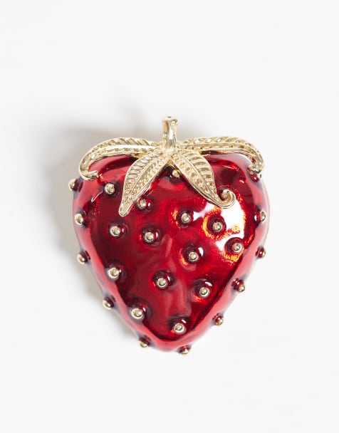 ASOS DESIGN - Broche XL à motif fraise - Rouge - view 1