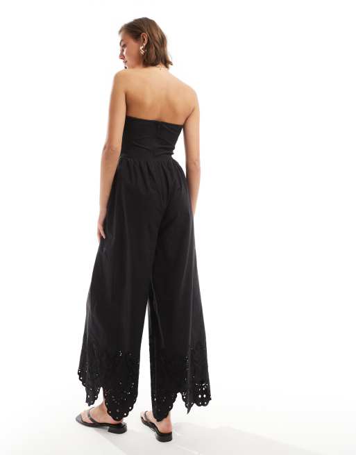 ASOS DESIGN - Broderet bandeau-jumpsuit med snoning foran og udskæring i sort, 4 af 4