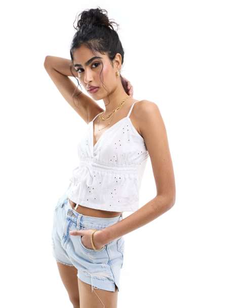 ASOS DESIGN broderie babydoll cami top in white