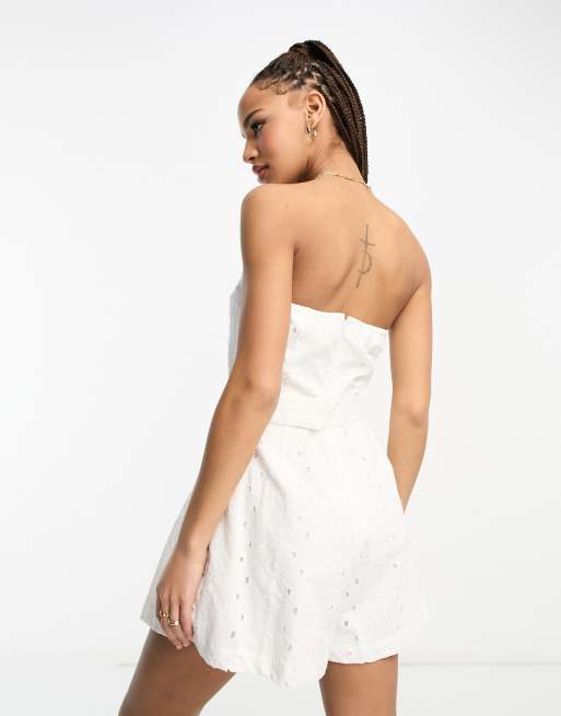 Bow-embellished broderie anglaise cotton playsuit