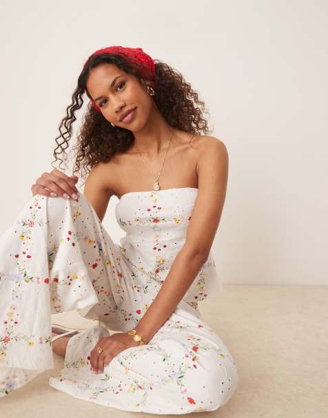 ASOS DESIGN - Broderie bandeau-top in bloemenprint, deel van co-ord set - view 1
