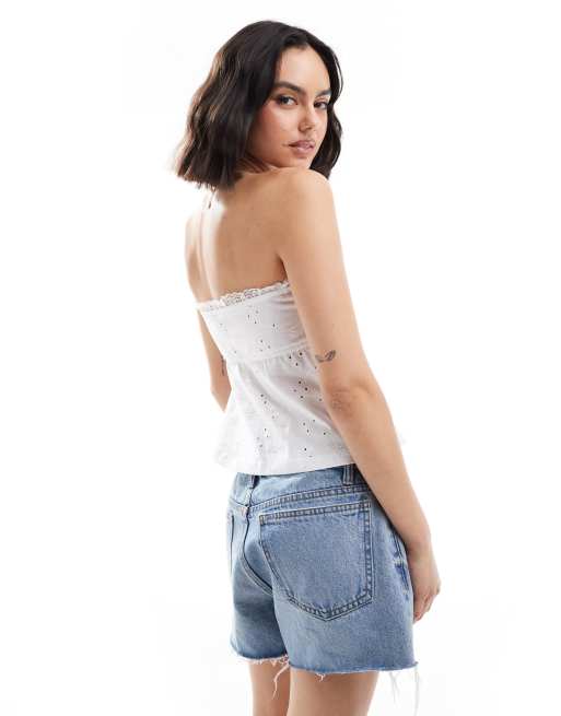 ASOS DESIGN broderie bandeau top with ribbon detail in white
