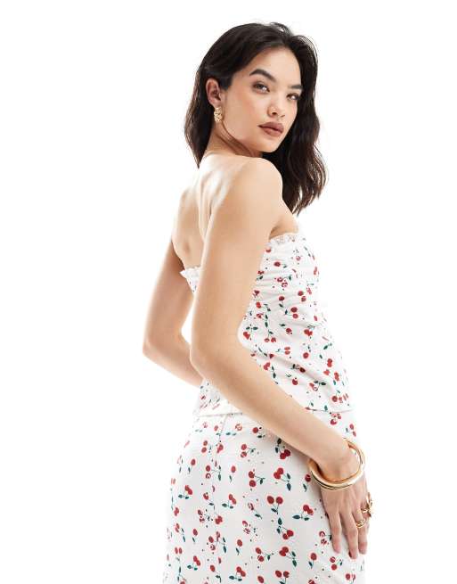 ASOS DESIGN broderie bandeau with ribbon detail in cherry print, 2 of 4