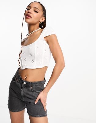 Shop Asos Design Broderie Bone Corset Top In White