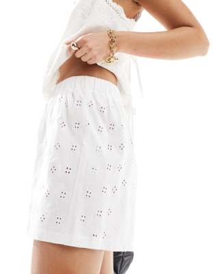 ASOS DESIGN broderie boxer shorts in white