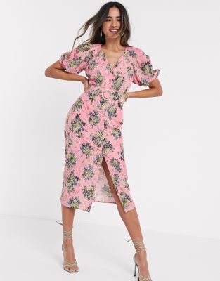 through midi tea dress in floral print 