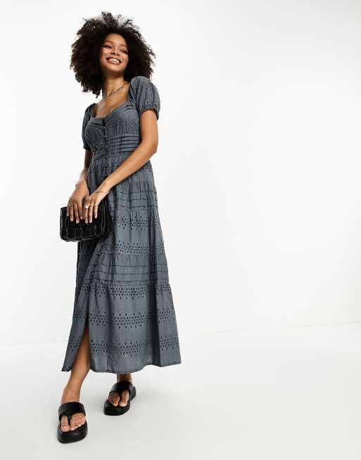 Asos design button through tiered midi hot sale broderie dress